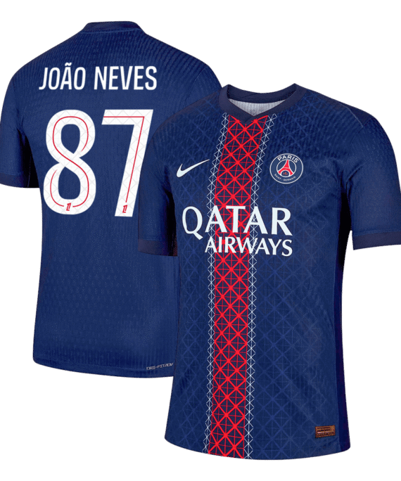 JOÃO NEVES #87 Authentic PSG Home Soccer Jersey 2025/26 Navy