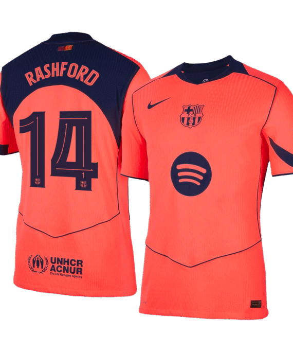 RASHFORD #14 Authentic Barcelona Third Away Soccer Jersey 25/26 Orange- UCL