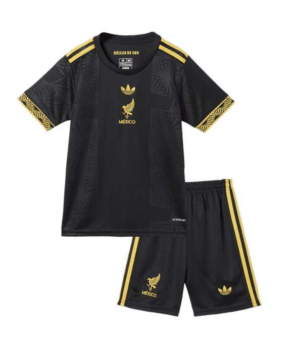 Kid's Mexico Third Away Soccer Jersey Kit(Jersey+Shorts) 2025 Black - Gold Cup