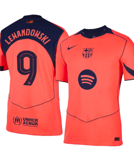LEWANDOWSKI #9 Authentic Barcelona Third Away Soccer Jersey 25/26 Orange- UCL