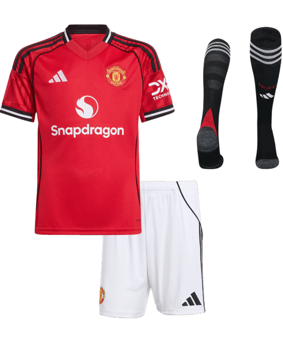 Kid's Manchester United Home Soccer Jersey Kit(Jersey+Shorts+Socks) 2025/26 Red