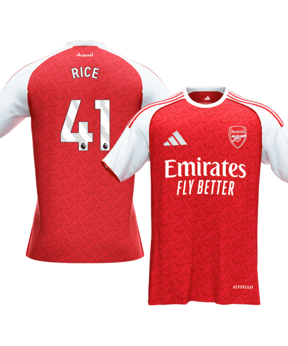 RICE #41 Arsenal Home Soccer Jersey 2025/26 Red