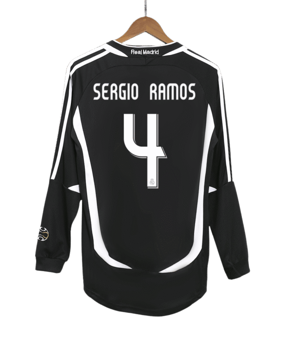 Real Madrid SERGIO RAMOS #4 Long Sleeve Away Soccer Jersey Retro 2006/07