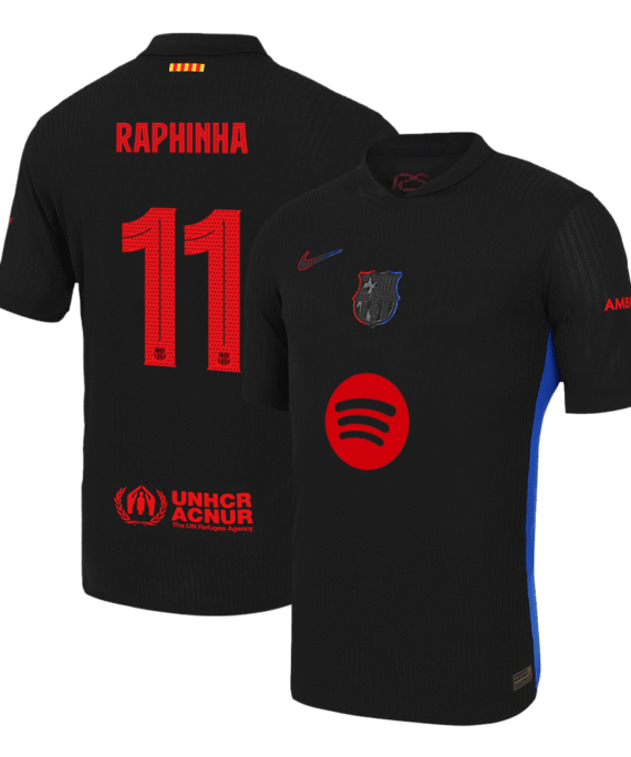 Barcelona RAPHINHA #11 Away Soccer Jersey Authentic - UCL Edition (Spotify Logo Without Text)