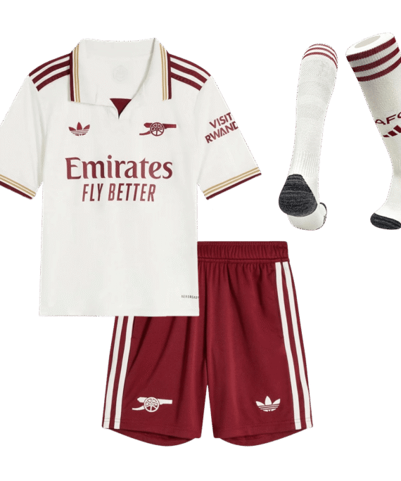 Kid's Arsenal Third Away Soccer Jersey Kit(Jersey+Shorts+Socks)  25/26 White
