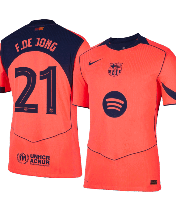 F.DE JONG #21 Authentic Barcelona Third Away Soccer Jersey 25/26 Orange- UCL