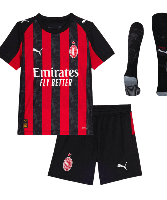 Kid's AC Milan Home Soccer Jersey Kit(Jersey+Shorts+Socks) 2025/26 Red&Black