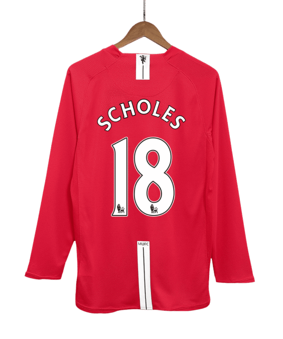 Manchester United SCHOLES #18 Home Soccer Jersey Retro 2007/08 - Long Sleeve