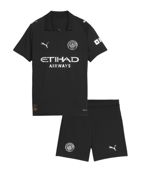 Kid's Manchester City Away Soccer Jersey Kit(Jersey+Shorts) 2025/26 Black