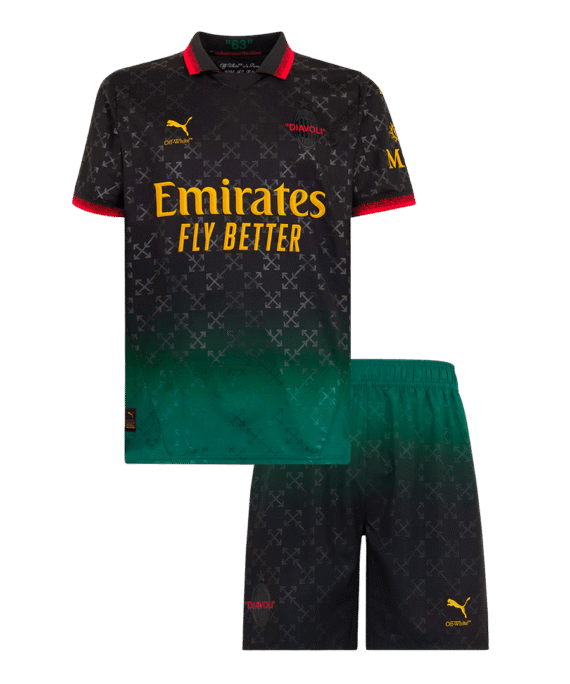 Kid's AC Milan Fourth Away Soccer Jersey Kit(Jersey+Shorts) Green&Black