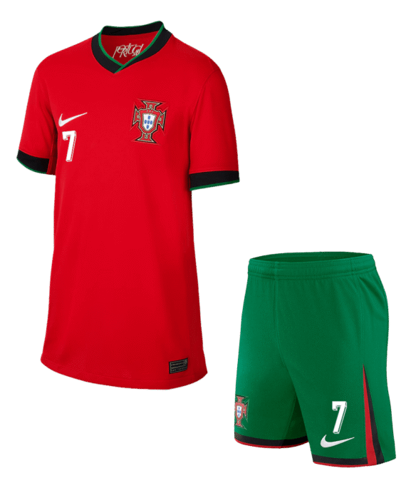 Portugal RONALDO #7 Home Jersey Kit EURO Kids(Jersey+Shorts)