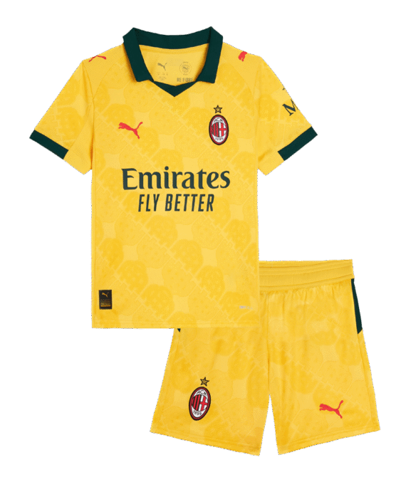 Kid's AC Milan Third Away Soccer Jersey Kit(Jersey+Shorts) 25/26 Yellow