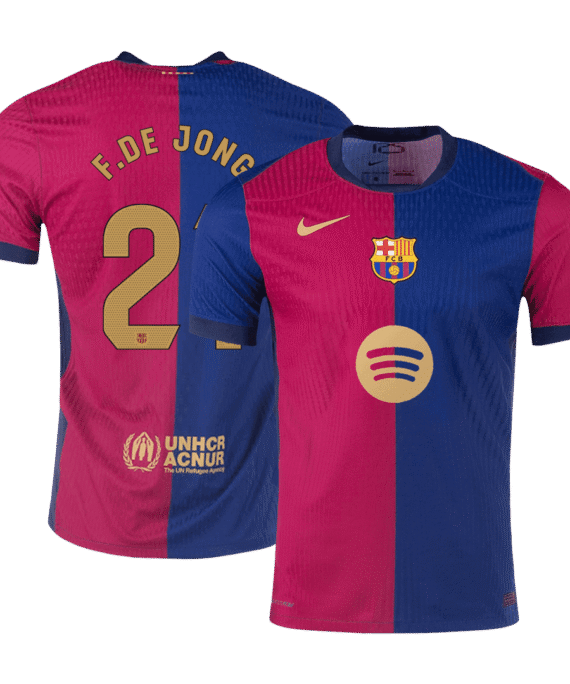 Barcelona F.DE JONG #21 Home Soccer Jersey Authentic - Spotify Logo Without Text