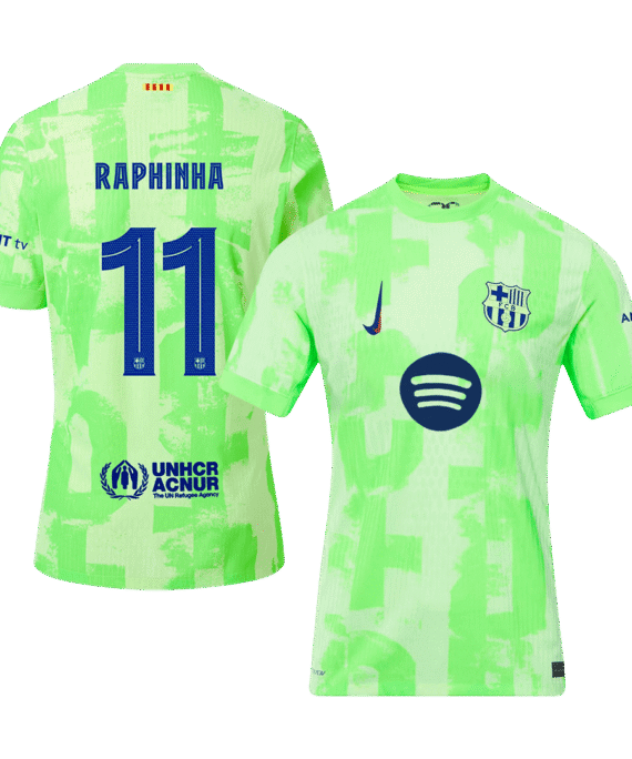 Barcelona RAPHINHA #11 Third Away Soccer Jersey Authentic - UCL(Spotify Logo Without Text)
