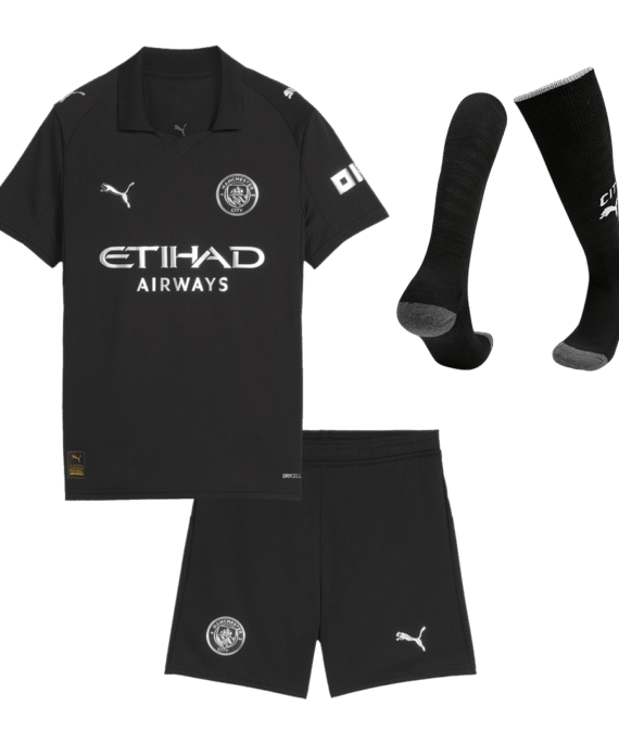 Kid's Manchester City Away Soccer Jersey Kit(Jersey+Shorts+Socks) 2025/26 Black
