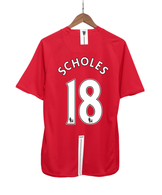 Manchester United SCHOLES #18 Home Soccer Jersey Retro 2007/08