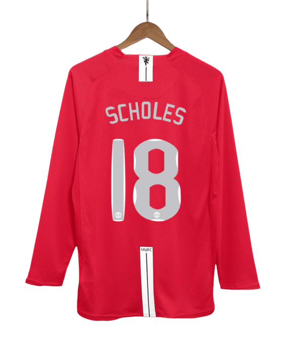 Manchester United SCHOLES #18 Home Soccer Jersey Retro 2007/08 - Long Sleeve (UCL Final)