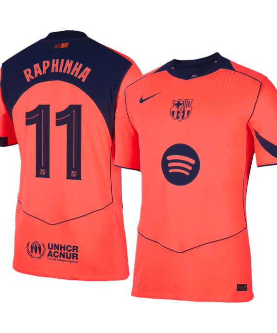 RAPHINHA #11 Authentic Barcelona Third Away Soccer Jersey 25/26 Orange- UCL