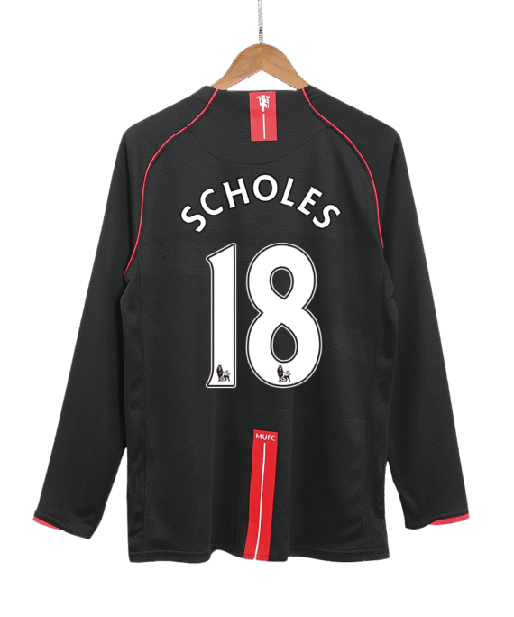 Manchester United SCHOLES #18 Away Soccer Jersey Retro 2007/08 - Long Sleeve