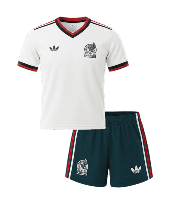 Kid's Mexico Away Soccer Jersey Kit(Jersey+Shorts) World Cup 2026 White